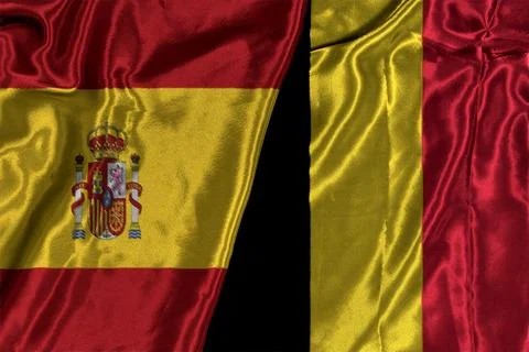 Spanish and Belgian Flags Side by Side On Silk Representing European Relations a Stock Photos