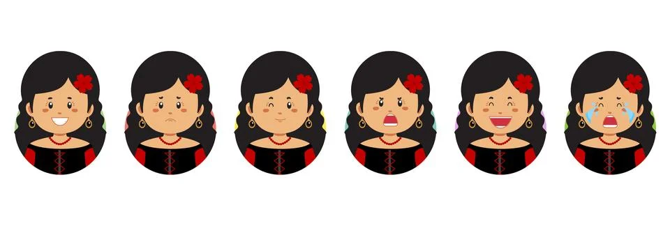 Spanish Avatar with Various Expression Stock Illustration