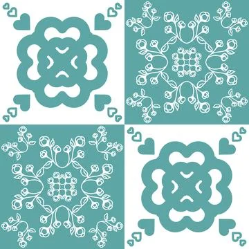 Spanish Azulejo style vector illustration, square symmetrical tiles for wall  Stock Illustration