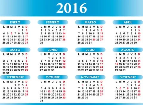 Spanish calendar 2016 Stock Illustration