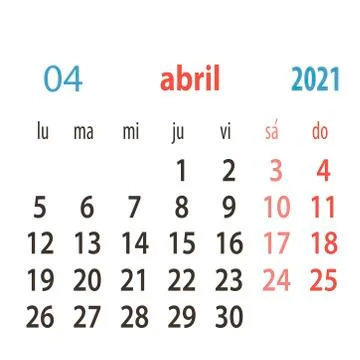 Spanish calendar 2021 vector template .Week starts Monday. Stationery calender Stock Illustration