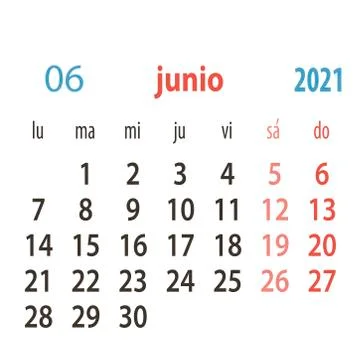 Spanish calendar 2021 vector template .Week starts Monday. Stationery calender Stock Illustration