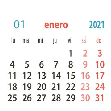 Spanish calendar 2021 vector template .Week starts Monday. Stationery calender Stock Illustration