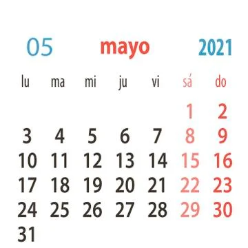 Spanish calendar 2021 vector template .Week starts Monday. Stationery calender Stock Illustration