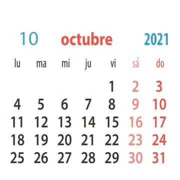 Spanish calendar 2021 vector template .Week starts Monday. Stationery calender Stock Illustration