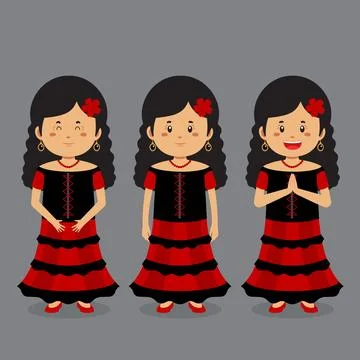 Spanish Character with Various Expression Stock Illustration
