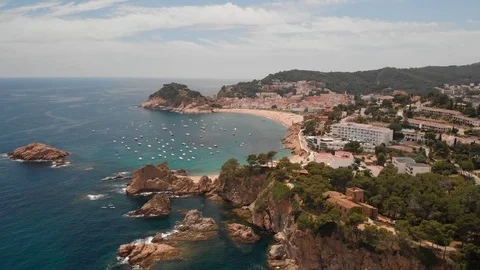 Spanish Coast Tossa De Mar Aerial Stock Footage 113463952