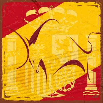 Spanish colors with the emblem and the silhouette of a bull Stock Illustration