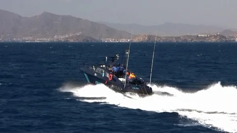 Spanish Customs Coastguard training in open waters. Stock Footage 110949487
