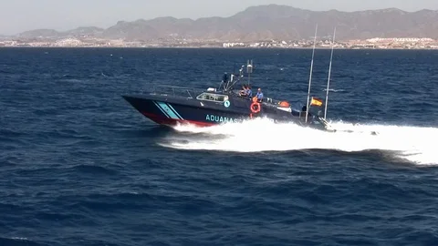 Spanish Customs Coastguard training in open waters. Stock Footage 110949744