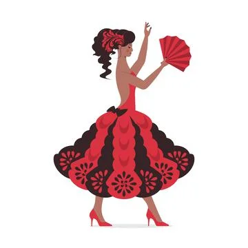 Spanish dancer with a fan. Illustration. 스톡 일러스트