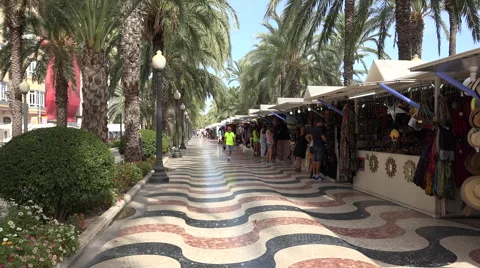 Spanish esplanade with small shops Stock Footage 44303278