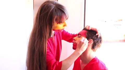 Spanish fans makeup Stock Footage 83408573
