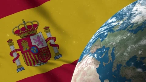 Spanish Flag and Spain Map on Earth Globe 4K Stock Footage 220783769