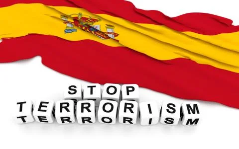 Spanish flag and text stop terrorism. Stock Photos
