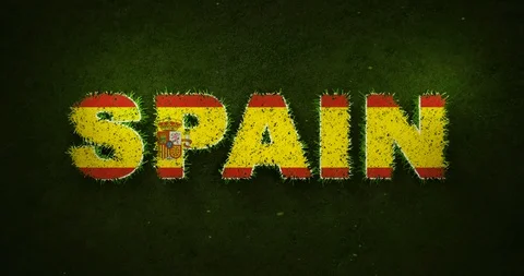Spanish flag is appearing while green grasses are growing in a sports field. Stock Footage 101745429