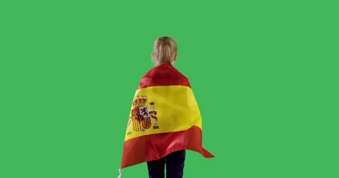 A spanish flag on the back of a child on chroma key green screen. Stock Footage 106861066