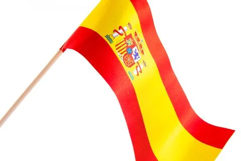 The Spanish flag on a black background developing and fluttering in the wind 库存照片