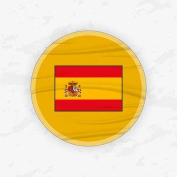 Spanish Flag in a Circular Emblem Design, Abstract Round Sticker Illustration Stock Illustration