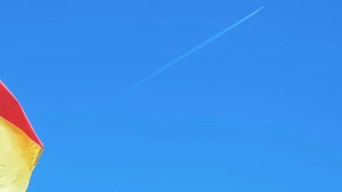 The Spanish flag develops in the wind. Stock Footage 104614023