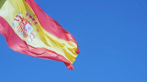 The Spanish flag develops in the wind. Stock Footage 104614843
