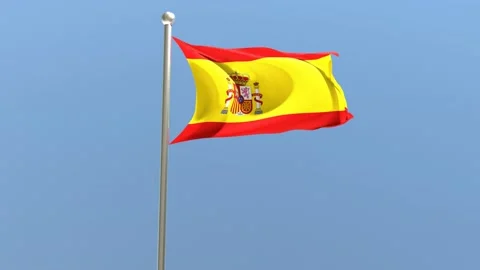 Spanish flag on flagpole. Spain flag fluttering in the wind. Stock Footage 168476865