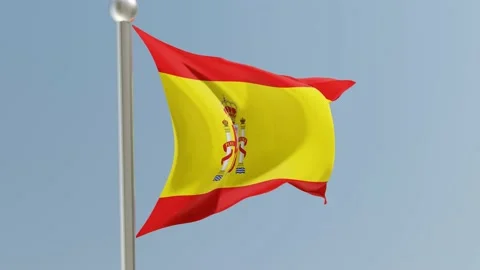 Spanish flag on flagpole. Spain flag fluttering in the wind. Stock Footage 171527533