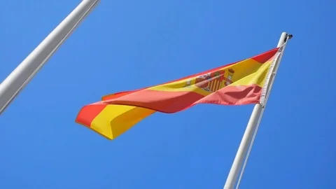 Spanish flag flying on a flagpole Stock Footage 71526912