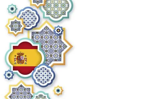 Spanish flag in the middle of a mosaic shape with free text space in the right Stock Illustration