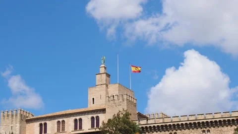 Spanish flag on a old building Stock Footage 118473207