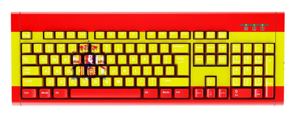 Spanish flag painted on computer keyboard. 3D rendering 스톡 일러스트