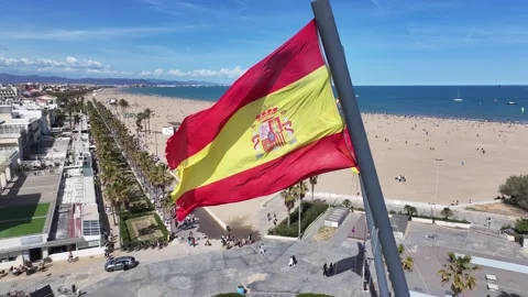 Spanish Flag. Spain Flag Scenery. Flag Wave Scene. Patriotic Spain Landscape. Stock Footage 334705507