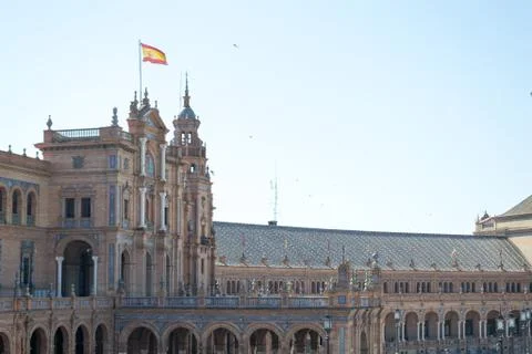 Spanish flag at Spain square Stock Photos