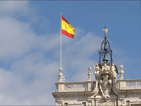 The Spanish flag walks in the wind 2 Stock Footage 78073313