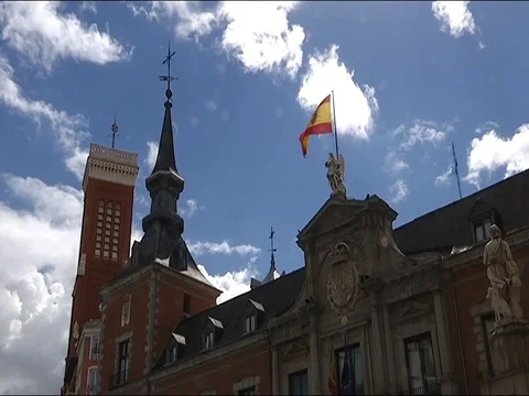 The Spanish flag walks in the wind 3 Stock Footage 78073246