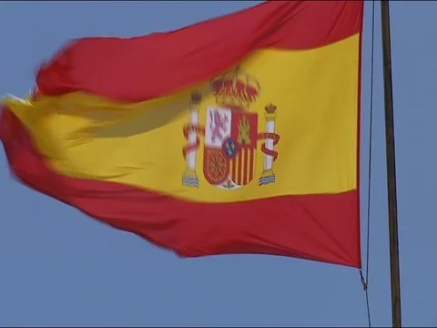 The Spanish flag walks in the wind Stock Footage 78073198
