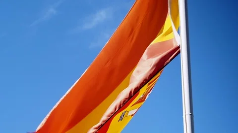 Spanish Flag in Wind Slow Motion Stock Footage 99351959