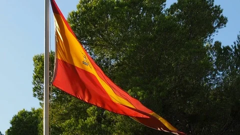 Spanish Flag in Wind Slow Motion Video stock 99351982
