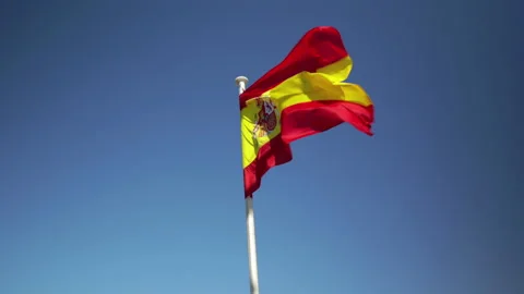 Spanish Flag in wind Slow Motion Stock Footage 200952484