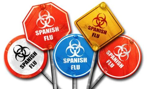 Spanish flu concept background, 3D rendering, rough street sign Stock Illustration