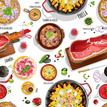 Spanish food seamless pattern Stock Illustration