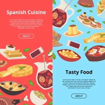 Spanish food vector pattern traditional european cuisine meal of spain backdrop Stockillustratie