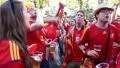 Spanish football fans before final match of European Football Championship HD Footage