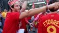 Spanish football fans before final match of European Football Championship HD Footage