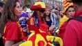 Spanish football fans before final match of European Football Championship HD Footage