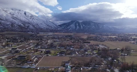 Spanish Fork and Mapleton Scenic Wasatch Mountain Views in Utah County, Aerial Stock Footage 296390012