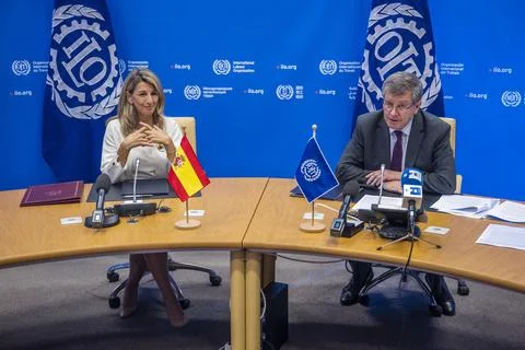 Spanish labour Minister Yolanda Diaz meets ILO General Director, Geneva, Switzer Stock Photos