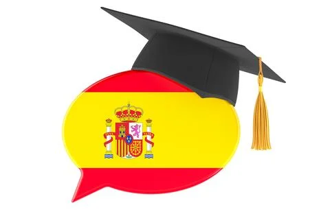 Spanish language learning, speech bubble with graduation cap. 3D rendering イラスト素材
