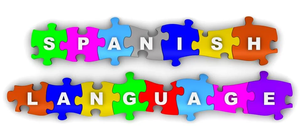 Spanish language. Text on the multicolored puzzles Illustrazione stock