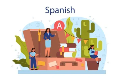 Spanish learning concept. Language school spanish course. Study Illustrazione stock